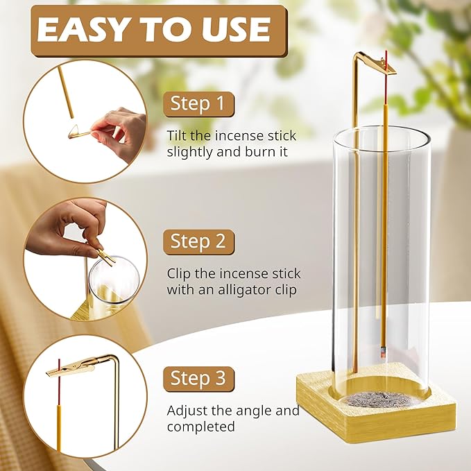 Incense Holder for Sticks, Insence-Stick Holder, Anti-Ash Flying No Mess Incense Burner, Incense Stick Holder with Glass Ash Catcher, for Yoga Spa Meditation Home Decor(2 Pack)