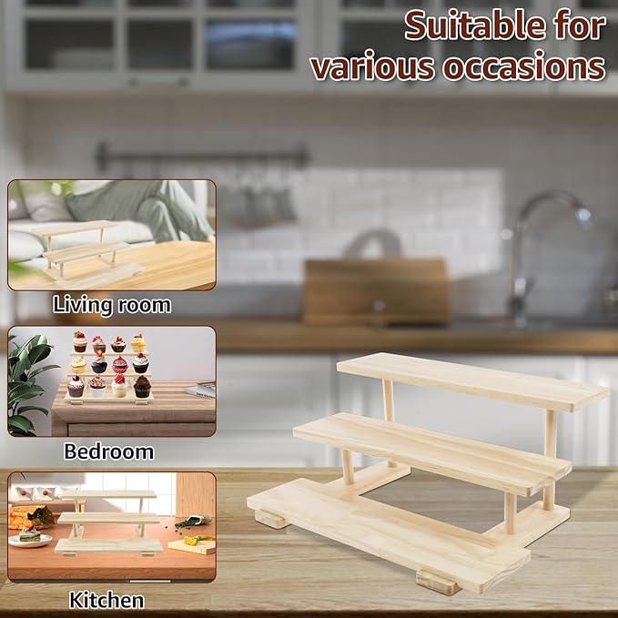 3 Tier Wooden Cupcake Stand, Wooden Cologne Organizer, Dessert Table Display Set, Perfume Display Riser Stand, Makeup Organizer for Vanity, Food Display Stands for Party, 15.8x10.24x7in
