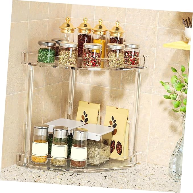 Holibanna Bathroom Corner Shelf Acrylic Makeup Organizer Double Layer Storage Rack Easy to Assemble