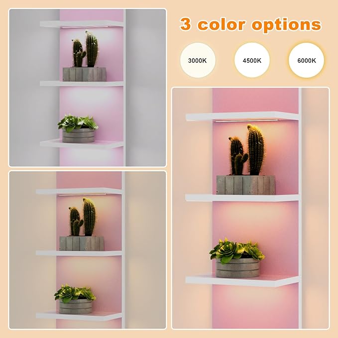 5 Tier Wall Shelves with LED Light, Vertical Column Shelf Floating Storage Home Decor Organizer Tall Tower Design Utility Shelf (Pink)