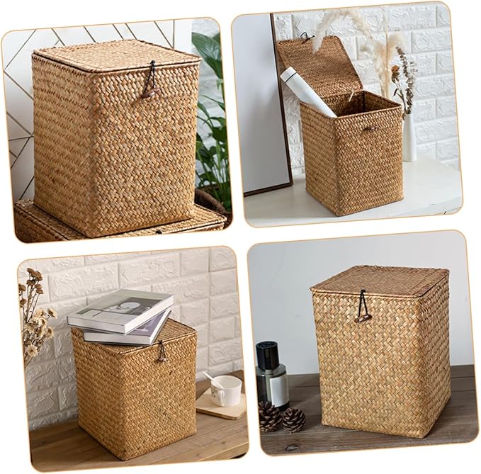 PRETYZOOM Sea Grass Storage Box Multi Functional Makeup Organizer for Desktop Chic Sundries Holder Decorative and Practical Home Storage