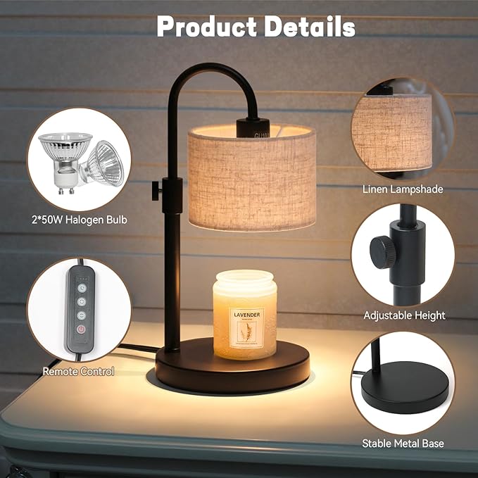 FINCMY Candle Warmer Lamp with Timer, Dimmable Candle Wax Warmer Candle Lamp Warmer with 2 Bulbs, Mothers Day Gifts Birthday Gifts for Women Bedroom Home Decor (Linen-Upgraded)