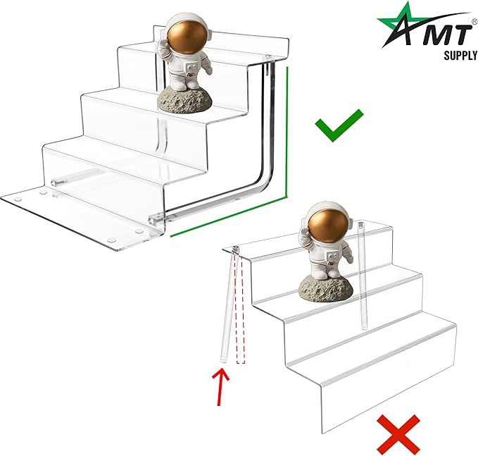 AMT Acrylic Riser Display Stand, 100% Acrylic Clear 4-Tier Organizer for Figures, Cupcake, Perfume, Sunglasses (9 inch x 2.4 inch) 3-pack