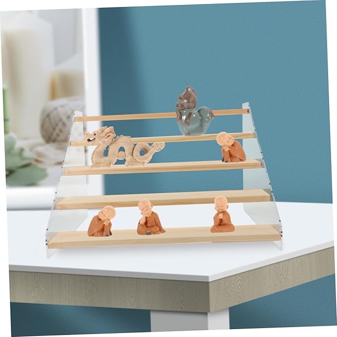 Cabilock Wooden Tiered Desktop Display Riser Stand Makeup Organizer for Cosmetics Figurines Cupcakes Perfumes Nail Polish and Collectibles Multi Shelf for Home Office and Retail Showcase