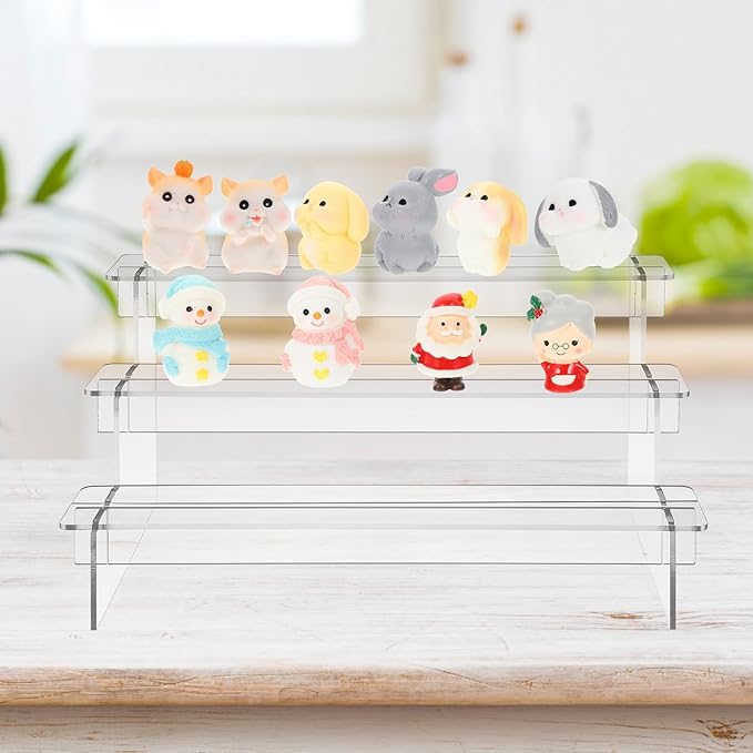 Milisten 2pcs Acrylic Display Riser Shelf 3-tier 29cm Organizer for Figurines Jewelry Makeup and Home Décor
