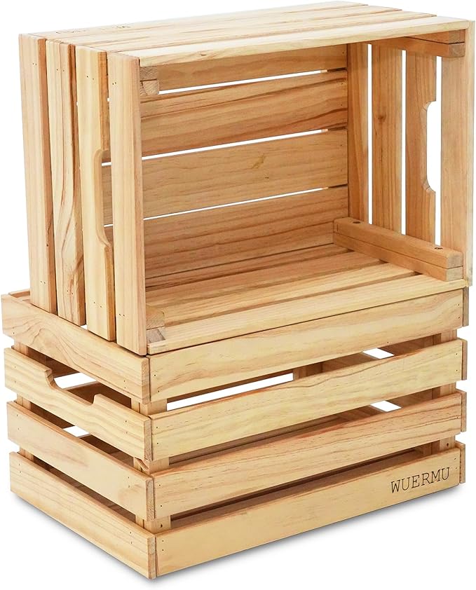 Wooden Crates are Suitable for Storage, Milk crates, Wine Crates, Toy Crates, Display and Decoration, Camping, and Other Purposes. They are Sturdy and Durable, set of 2 Length of 17.7 inches.
