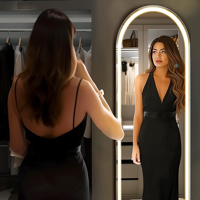 OLIXIS 20"×63" Arched Full Length Mirror with Light, LED Floor Full Body Mirror with 3 Color Lighting