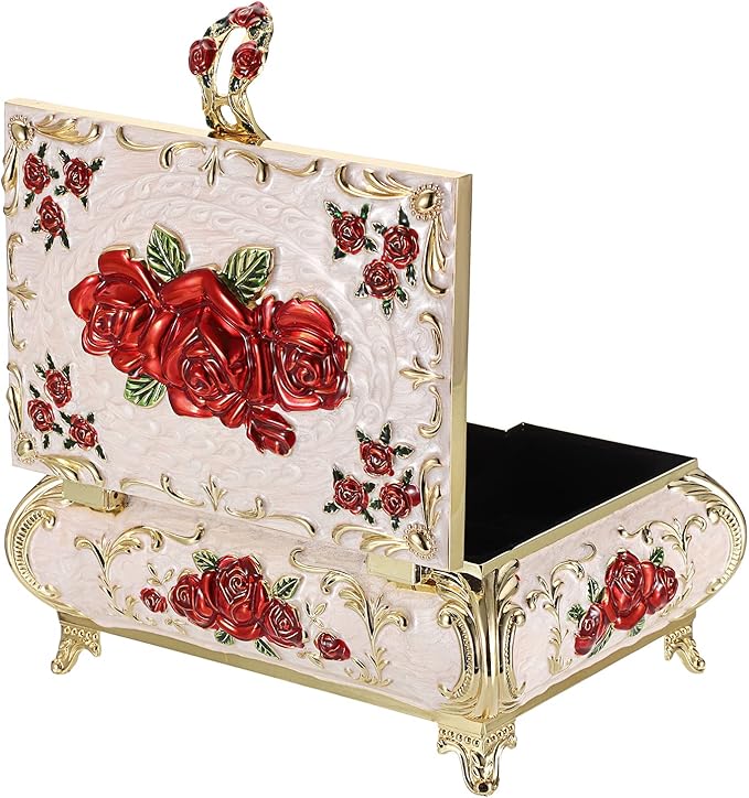 Hipiwe Metal Decorative Jewelry Box Vintage Treasure Chest Case Ornate Trinket Organizer Earrings Necklace Bracelet Storage Box Ring Holder Keepsake Box for Women