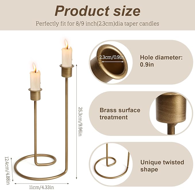 Modern Twisted Metal Candle Holder, Gold Taper Candlestick Centerpiece for Table Décor, Wedding, Holiday & Housewarming Gift