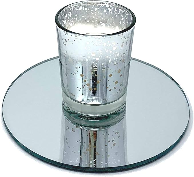 Light In The Dark 5 Inch Round Mirror Candle Plate with Beveled Edge Set of 12 - Small Round Mirrors for Centerpieces, Wall Décor, Crafts