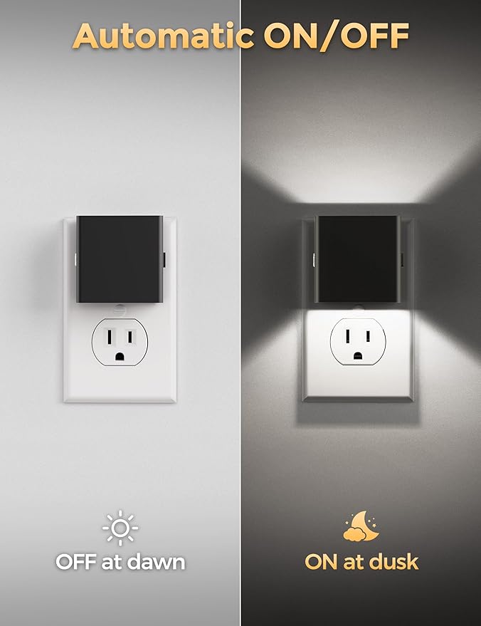 DORESshop LED Night Lights Plug into Wall [2 Pack], Plug in Nightlight, 3 Level Brightness Adjustable Night Light, Dusk to Dawn Sensor, Nightlights for Adults, Bedroom, Bathroom, Hallway, 5000K