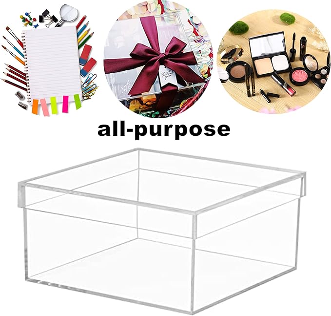 KissYou Acrylic Box Large Clear Box with Lid Home Office Storage Box Jewelry Organizer Contanier Plastic Square Cube Graduation Wedding Birthday Candy Boxes Party Decoration