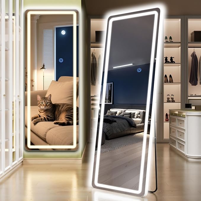 Standing Mirror Full Length with LED Lights, 68"x26" Lighted Mirror with Dimming & 3 Color Lighting, Tall Mirror Full Body for Bedroom, Dressing Room