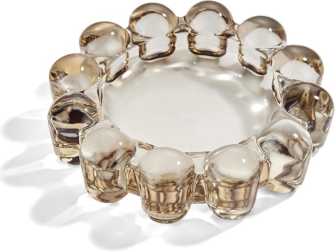 Chic Smoky Glass Candle Dish, 1 Pack Modern Bubble Candle Holder for Small Candles and Diffusers, Decorative Home Decor Accessorys