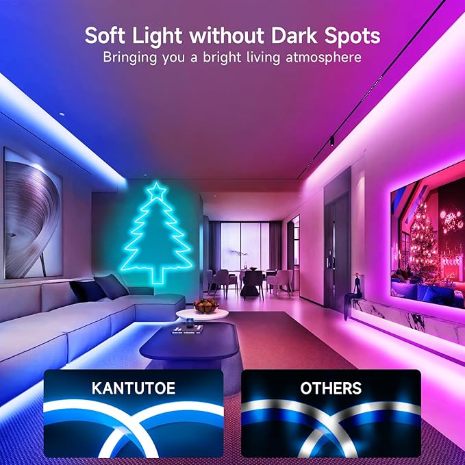 KANTUTOE LED Neon Rope Lights, 23ft RGB LED Light Strip, 24V Music Sync App/Remote Control DIY Rope Light, IP67 Waterproof Gaming LED Neon Strip Lights for Bedroom Indoor Oudoor Décor