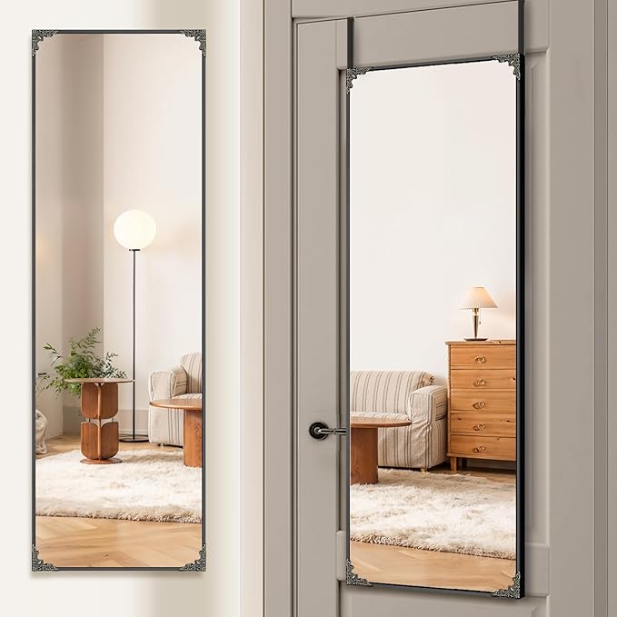 50"x16" Door Mirror, Rectangle Full Length Mirror, Over the Door Mirrors Full Length, Hanging Mirrors for Bedroom, Bathroom, Black