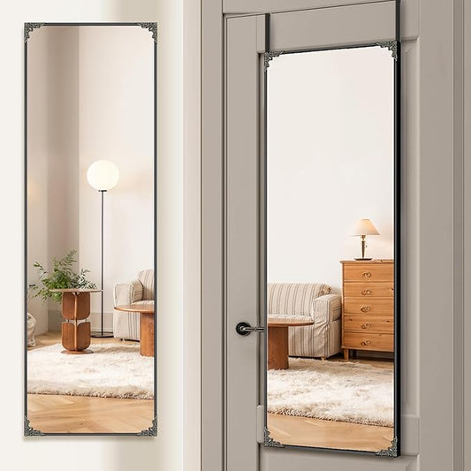 50"x16" Door Mirror, Rectangle Full Length Mirror, Over the Door Mirrors Full Length, Hanging Mirrors for Bedroom, Bathroom, Black