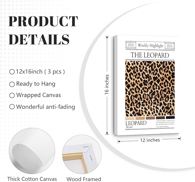 Trendy Leopard Wall Art Cheetah Print Canvas Wall Decor 8 Ball Poster Preppy Room Aesthetic Pictures Funky Coquette Vintage Prints Y2k Fashion Lucky Posters for Bedroom 12x16x3 Inch Wrapped Canvas