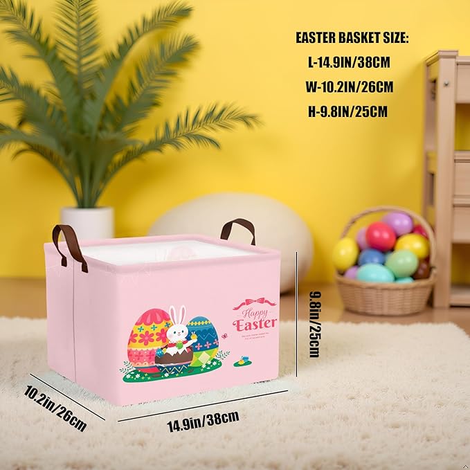 Large Rectangular Cute Kid Easter Basket Empty Bunny Eggs Easter Basket Gift Spring Room Storage Organizer Décor (E-03)