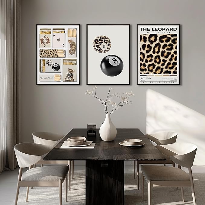Trendy Leopard Wall Art Decor Cheetah Aesthetic Canvas Prints Preppy Cheetah Room Decor Poster Stylish Matchbox Wall Art Funky Y2k Pictures Lucky 8 Ball Artwork for Bedroom 16x24x3 Inch Unframed