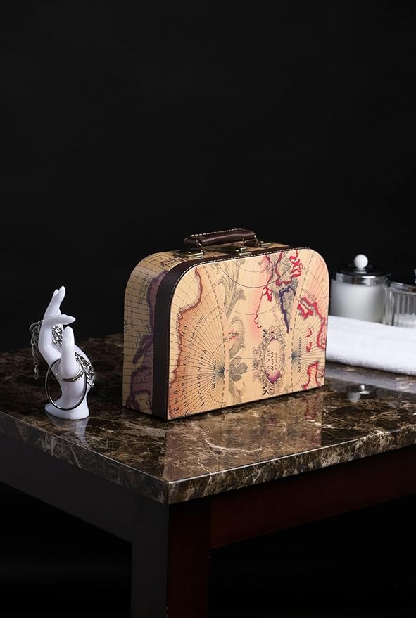 wald imports - Paperboard Suitcases -Decorative Storage Boxes - Suitcase Set for Decoration, Storage, and More (Faux Leather Map 2)