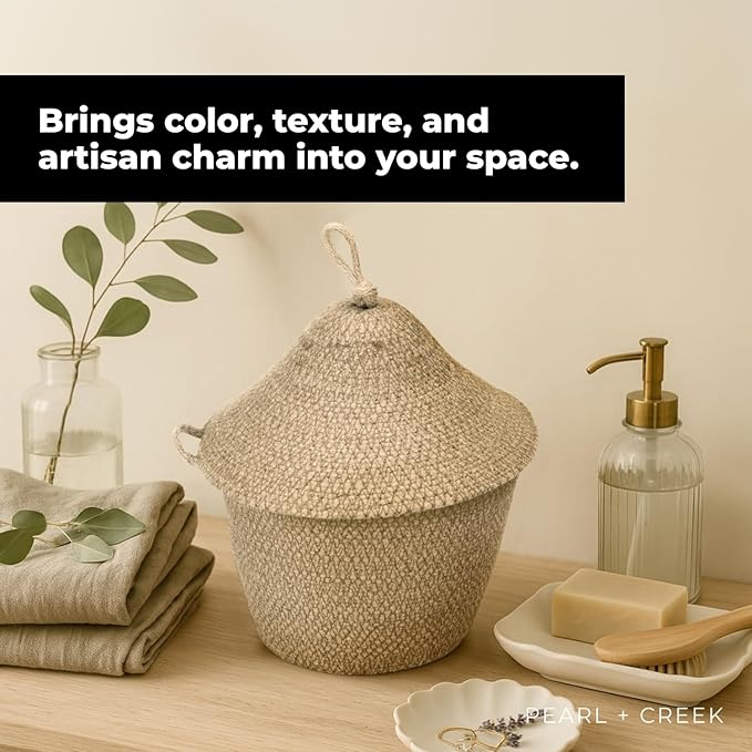 Olea Mushroom Container – Handmade 12" Woven Jute Decorative Storage Basket – Rustic Storage for Entryway, Bathroom, Kitchen, or Boho Cottagecore Decor - Olive