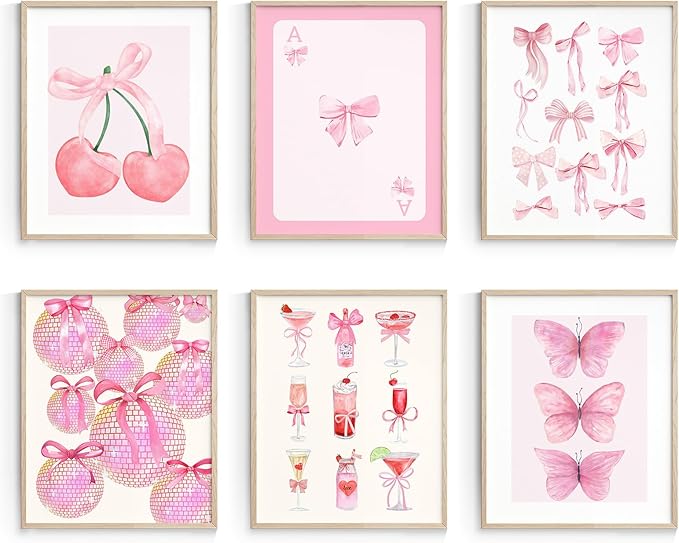 Habseligkeit Pink Danish Pastel Wall Art Prints, Woman Fashion Wall Art Posters for Room Decor Aesthetic, Unique Room Decor for Girls Dorm, Unframed, 11x14in, Set of 6