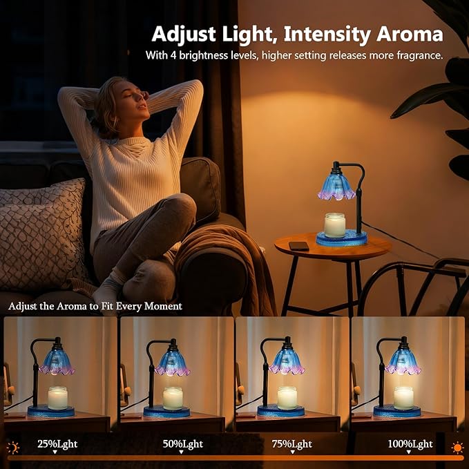 Candle Warmer Lamp with Timer Dimmable, Adjustable Candle Warmer Lamp for Jar Candles 3-Wick, Flameless Smokeless Candle Heater with 2 Bulbs, Home Decor Birthday Mothers Day for Women Mom