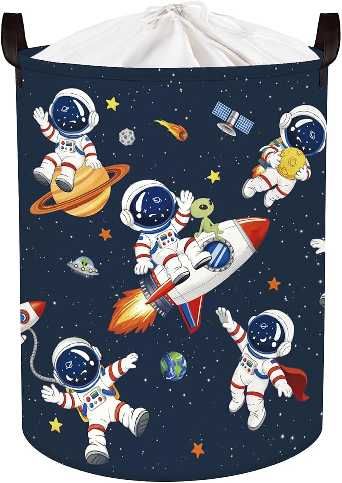 Space Rockets Laundry Hamper Cartoon Astronaut Large Storage Basket Planet Collapsible Parents Organizer Boys Clothes Toy Bins for Bedroom, Bathroom, Alien, 63L