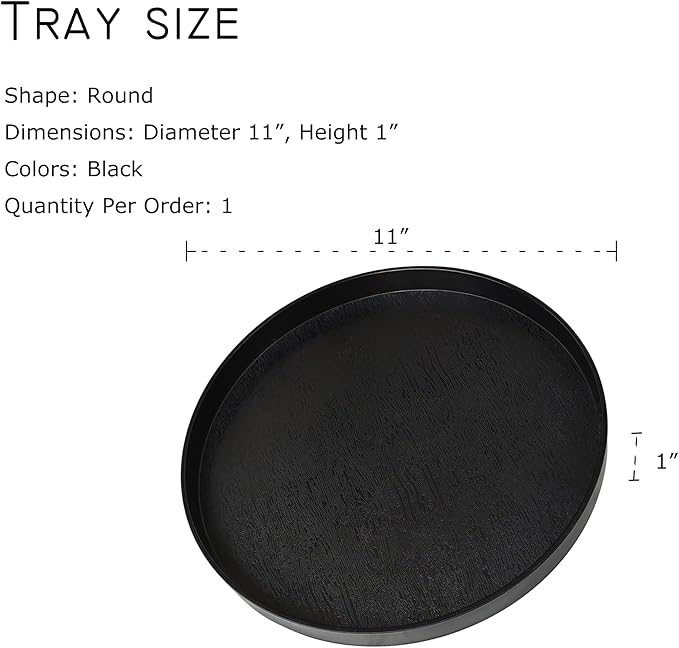 Round Black Serving Tray (11 inch) - Bathroom Countertop, Kitchen Decor, Vanity & Coffee Table Tray | Farmhouse Modern Boho, Organizer Tray