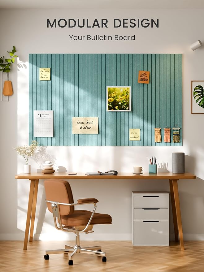 Bumusty Large Cork Board Alternative-36 x 24" Felt Bulletin Board Tiles, with 30 Pushpins, 40 Adhesive Tabs, Fine-Stripe 6-Pack, Cork Boards for Office Push Pin Board Felt Board-Aqua Blue