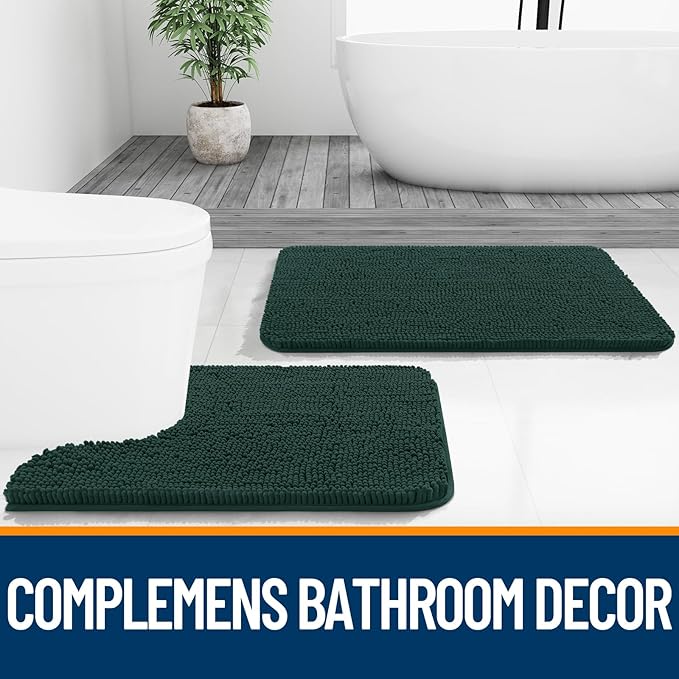 OLANLY Bathroom Runner Rugs 59x20, Soft Absorbent Chenille Bath Rugs, Rubber Backing Quick Dry, Machine Washable Long Bath Mats for Bathroom, Tub and Shower, Home Decor Accessories, Blackish Green