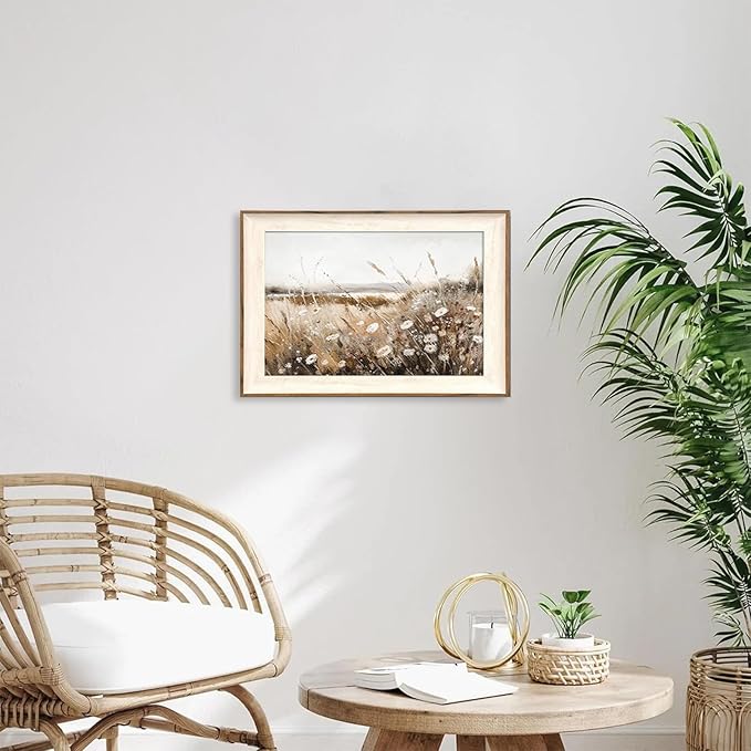 ASTRDECOR Framed Vintage Wall Art Home Decor, Farmhouse Decor Wall Art Autumn Country Wildflower Field Nature Canvas Art Wall Decor Living Room, Vintage Oil Painting Botanical Wall Print-16''x24''