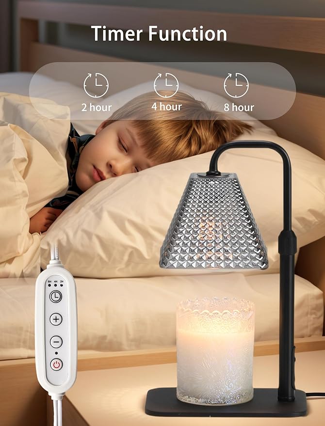 Candle Warmer Lamp with Timer & Dimmer, 2 Bulbs, Height Adjustable, Fit All Size Jar Scented Candles, Safe Aromatherapy Light for Sleep, Work, Yoga, Bedroom, Office, Gift (Crystal Pyramid)