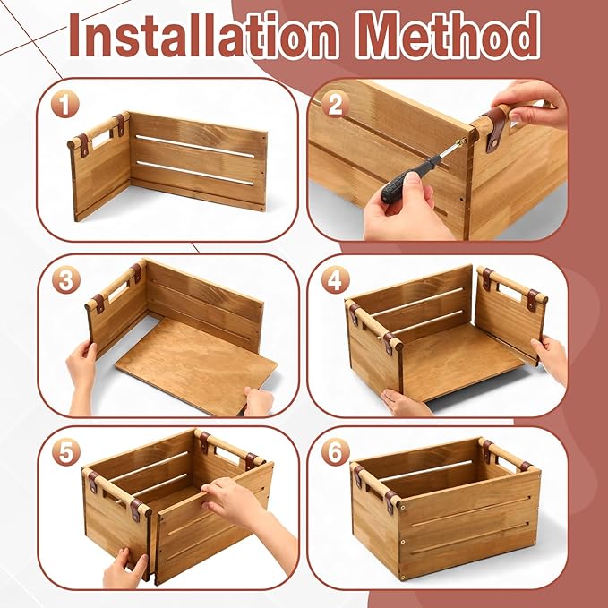 Chunful Set of 2 Rustic Wooden Crate Large Farmhouse Wood Storage Container Boxes with Cutout Handles 15.3 x 11x 7.8 and 13.3 x 9.4 x 7 Inch Vintage Decorative Crate for Display Home Decor