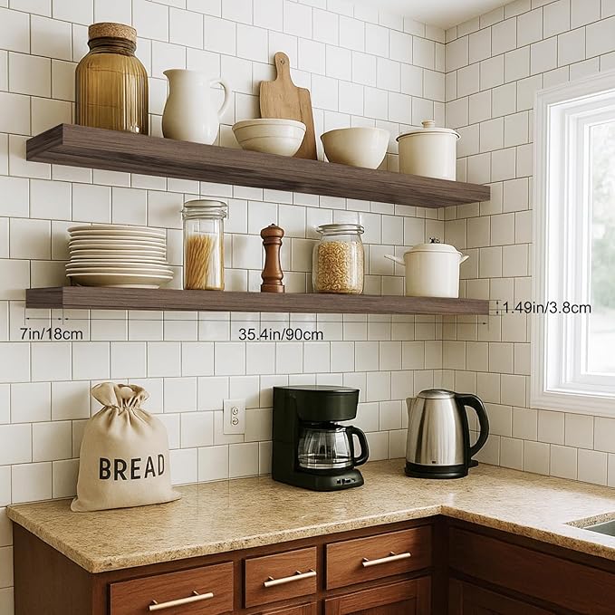 Floating Shelves for Wall, Bathroom Shelves Over Toilet, Wall Shelves & Book Shelf for Room, Hanging Shelf, Modern Wooden Mounted Floating Shelves, 36x7x1.5 in (Smoke Gray, Set of 2)