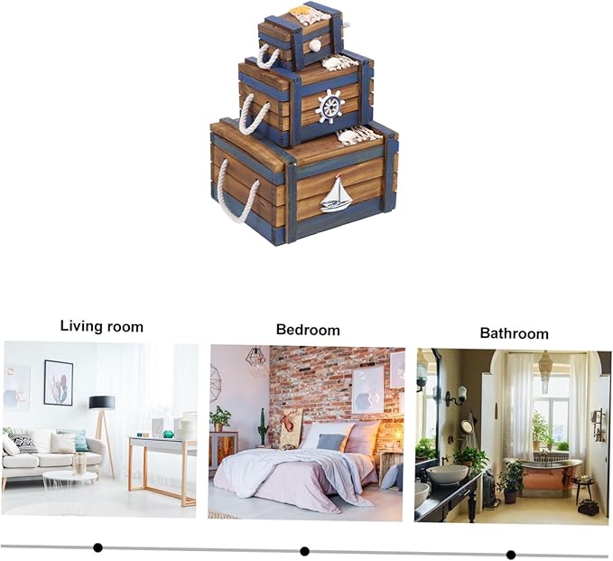 FOMIYES Mediterranean Vintage Wooden Jewelry Box Set 3pcs Makeup Storage Containers Retro Style Organizer for Home Decor and Travel