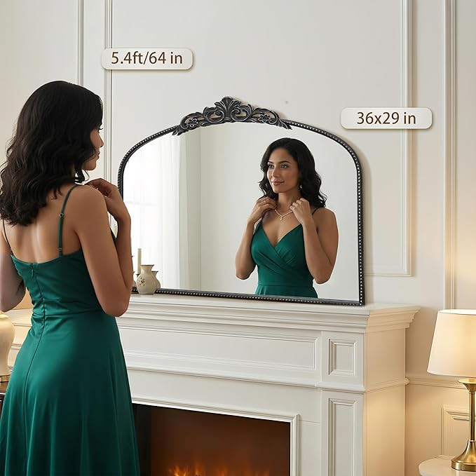 Micasso Vintage Wall Black Mirror: 29"x 36" French Baroque Antique Mirror - Traditional Ornate Decorative Arched Mirrors for Wall/Bathroom/Entryway/Fireplace/Hallway - Home Decor for Living Room