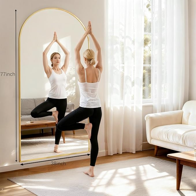 Oversized Full Length Mirror, 38"x77" Large Arched Floor Mirror Full Length with Stand, Room Decor Big Full Body Mirror with HD Tempered Glass Aluminum Frame for Bedroom Living Room, Gold