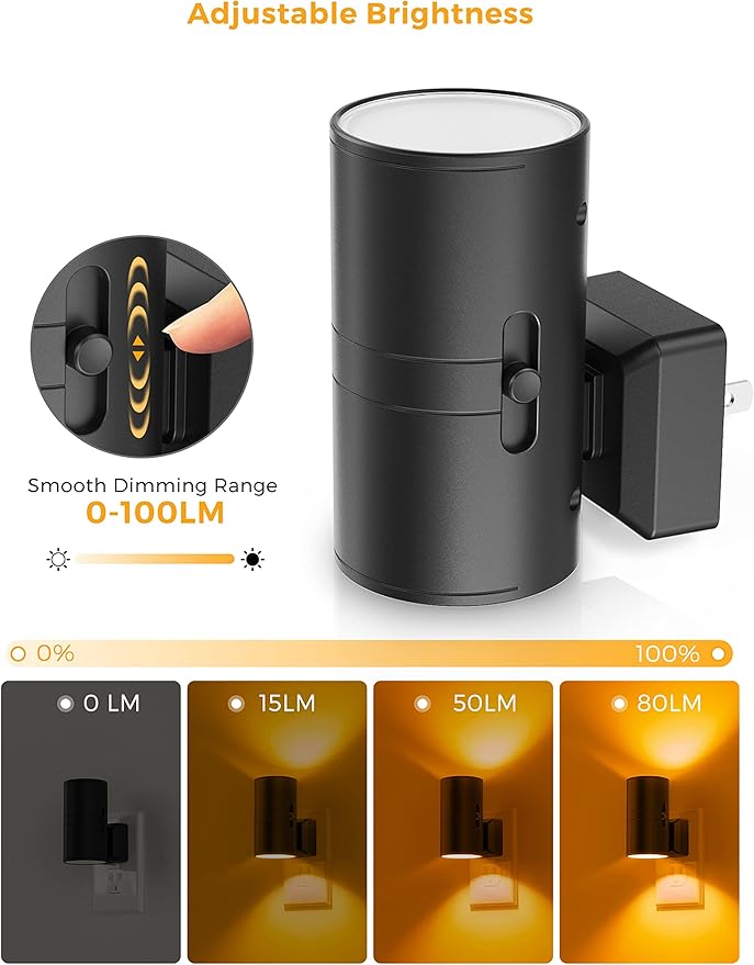 L LOHAS LED Night Light, Amber Nightlight, Dimmable Night Light, Light Sensor, Yellow Nightlight, 0-100LM, Sleep Light for Kids, Soft & Warm Light for Bedroom, Bathroom, 4 Pack