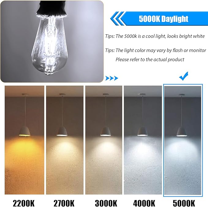 12 Pack Dimmable LED Edison Bulb 40W Equivalent, 5000K Daylight 4W LED Bulbs, E26 Base Vintage Light Bulb, Decorative ST19 Light Bulbs for Ceiling Light Fixtures