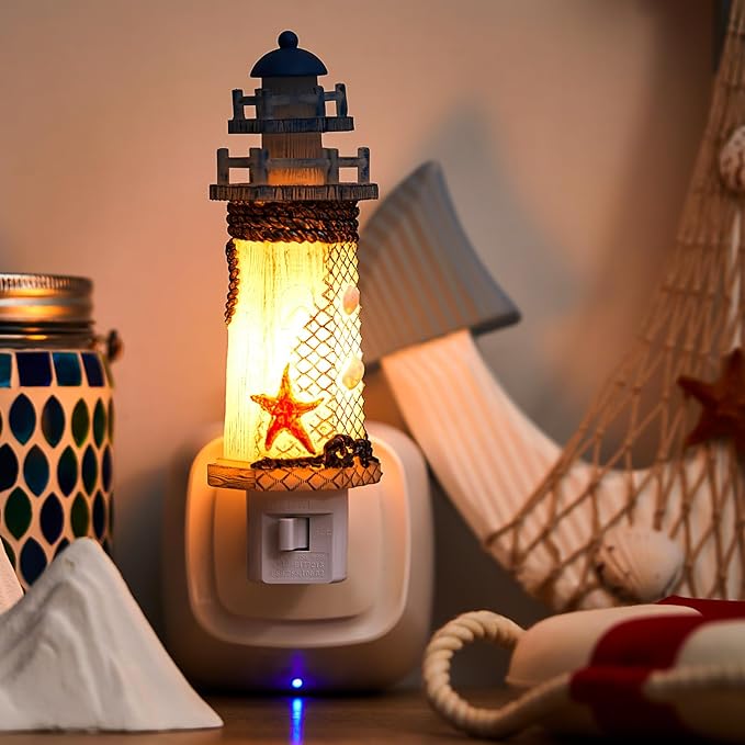 Tuanse Lighthouse Night Lights Plug in Nautical Themed Lamp Coastal Christmas Decor for Seaside Ocean Beach House Room Hallway Stairway