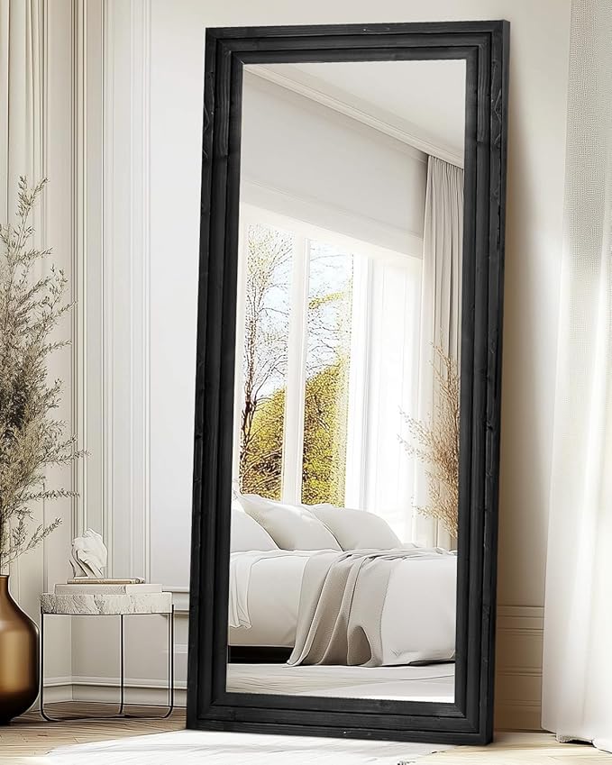 Full Length Mirror 71"x30" Solid Wood Frame Floor Large Mirror for Living Room, Bedroom Hanging or Leaning Wall-Mounted, Black