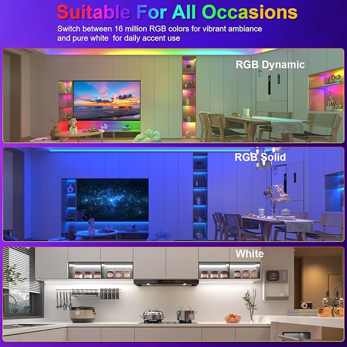 JOYLIT RGBWIC COB LED Strip Lights 32.8FT/10M 24V, RGB + 6000K Cool White WS2811 IC Color Chasing LED Light Strip, 784LEDs/M High Density Continuous SPI Addressable Indoor Tape Lights(Light Only)