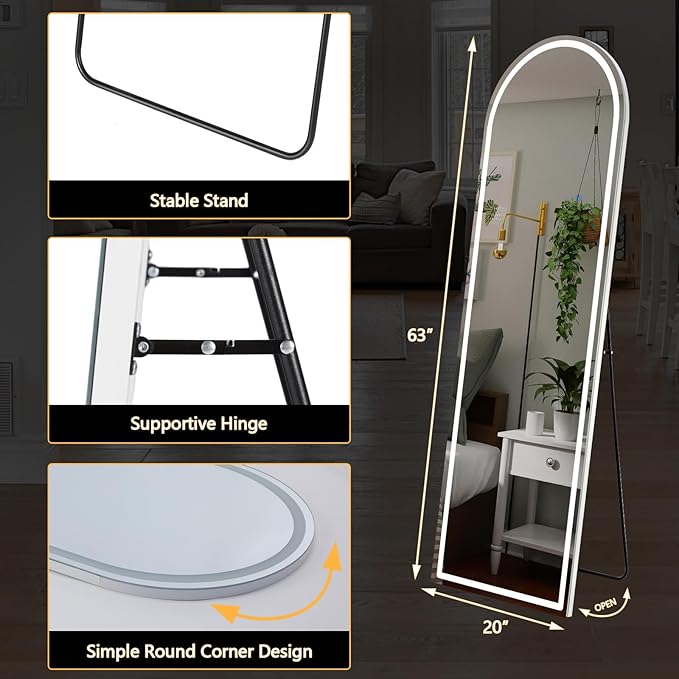 NEWBULIG Full Length Mirror, Full Body Floor Mirror with Aluminum Alloy Thin Frame, Wall or Standing Mirror for Bedroom, Living Room, Dressing Room