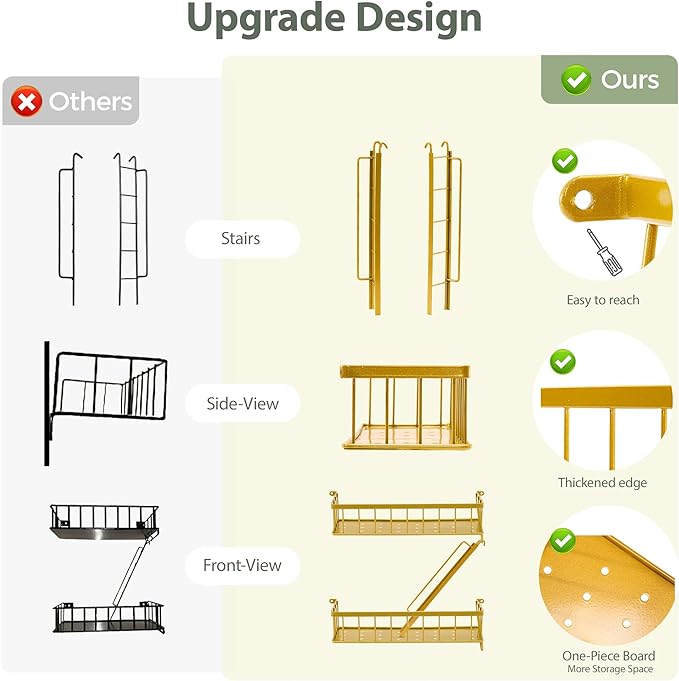 SweetSage Fire Escape Wall Shelf Gold - New York Decorative Ladder Shelf, Metal Decorative Shelving for Living Room, Home Décor, Action Figure Display (3-Tier)