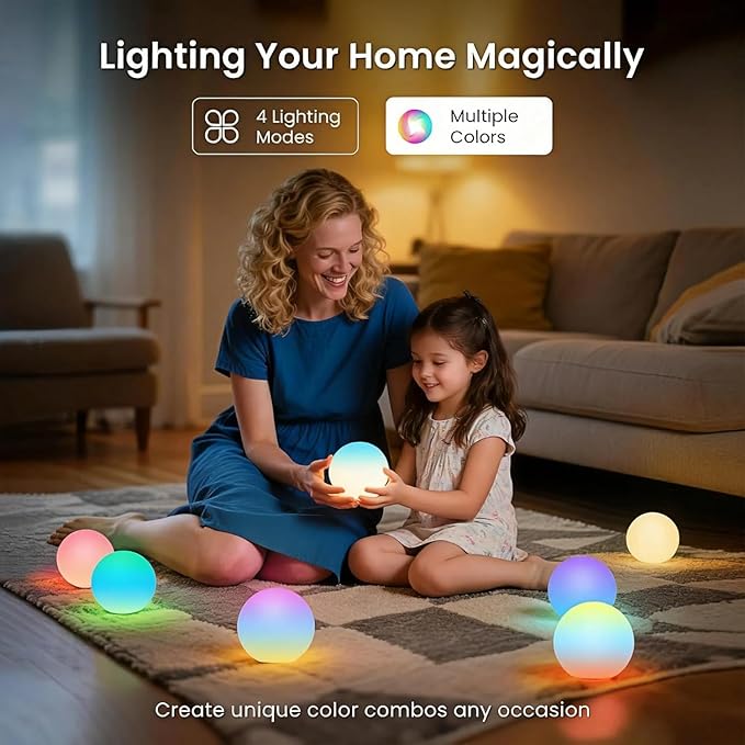 LOFTEK 3-inch Rechargeable LED Ball Lights, Sphere Night Light, 16 RGB Color Glowing Mood Lighting, IP65 Waterproof Ambient Light for Home Bedroom Patio Pool Bathtub Decorative Lighting, 6 Pack