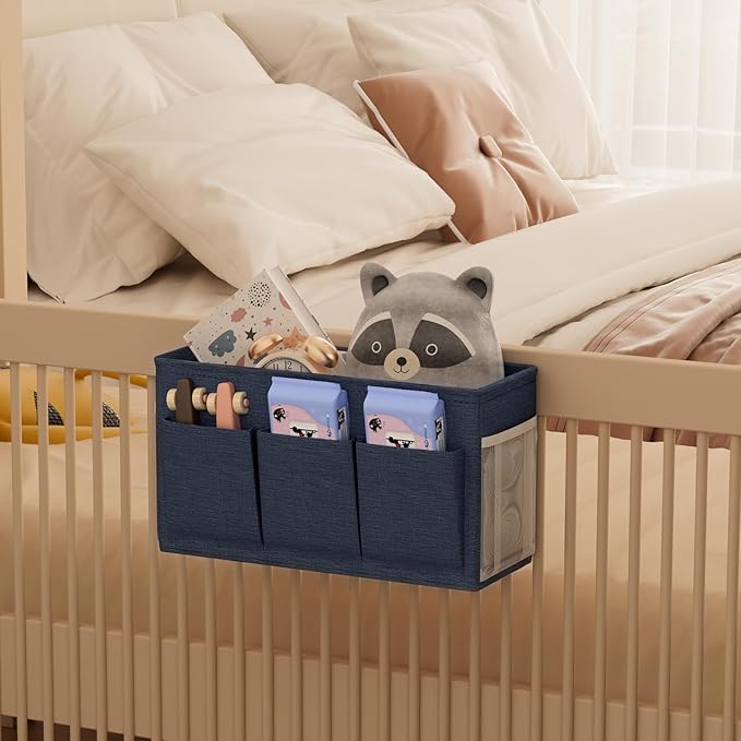 Edudif Dual-purpose Bedside Caddy Bedside Organizer, Bed Caddy with 6 Pockets, Versatile Bedside Storage Solution Magazine Remotes holder, ideal for Home, Dorm, Hospital, Crib Bed (Navy 2pcs)