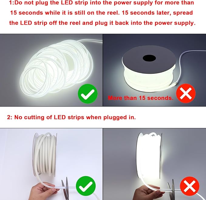 BENLUN AC 110V COB LED Strip Lights Outdoor Waterproof 65.6ft, 6000K Cool White Super Bright 200W CRI 90+ LED Rope Light, IP65 Flexible Cuttable, for Bedroom Garden Commercial House