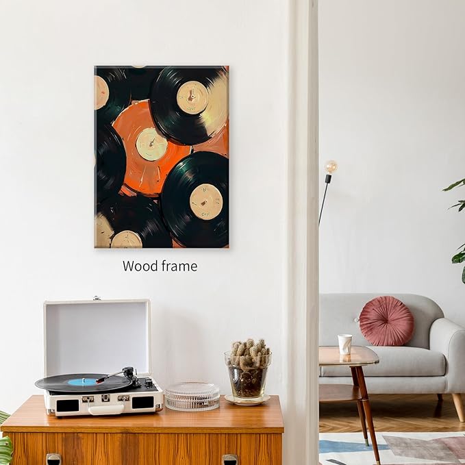 90s Music Vinyl Records Canvas Poster Trendy Modern Music Wall Art Vintage Minimalist Aesthetic Prints 08x10 inch Framed for Living Room Bedroom Dorm Wall Decor